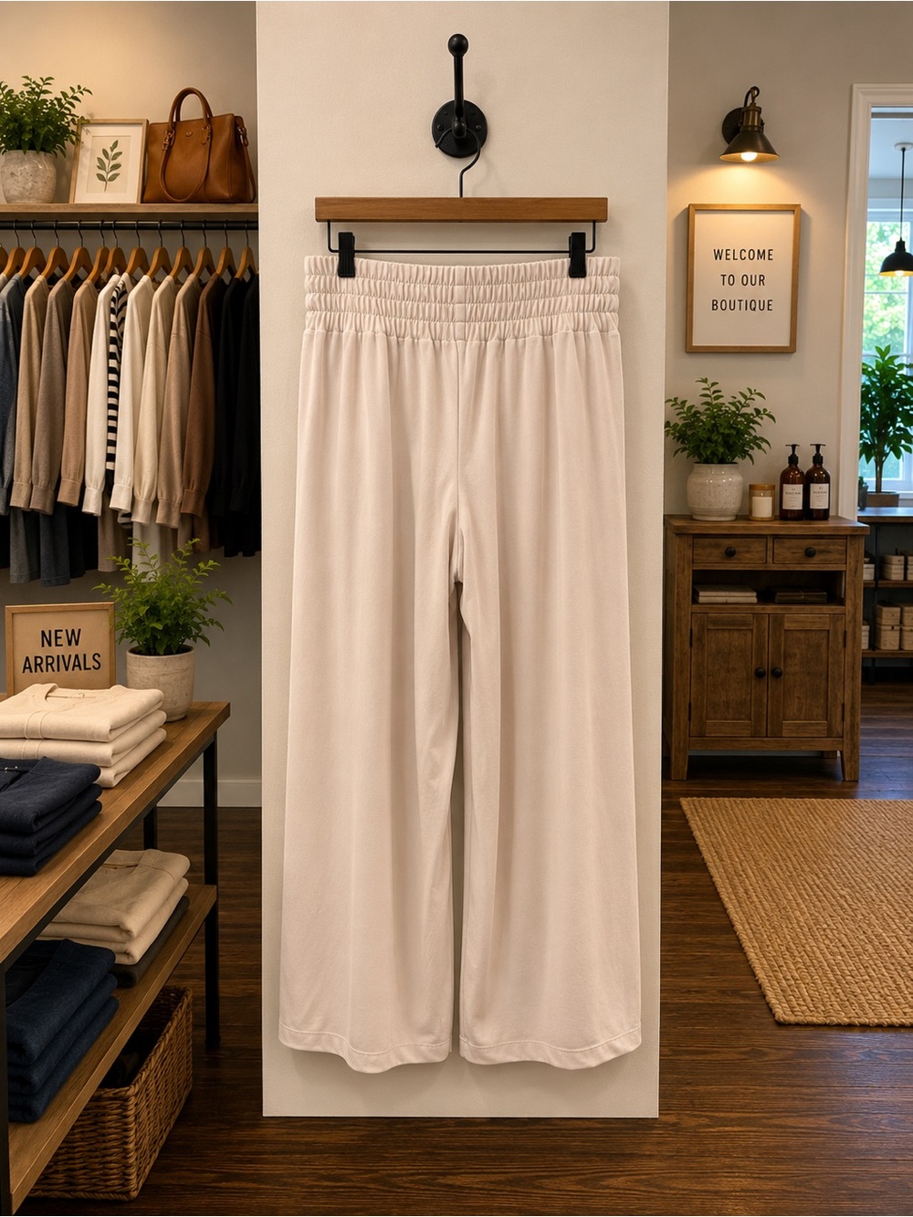 Nicole Miller Size Medium Tan Wide Leg Pull-On Cropped Pants Pockets